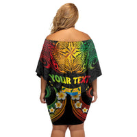 Personalised Tuvalu Independence Day Off Shoulder Short Dress Polynesian Tattoo and Plumeria Reggae Color LT03 - Polynesian Pride