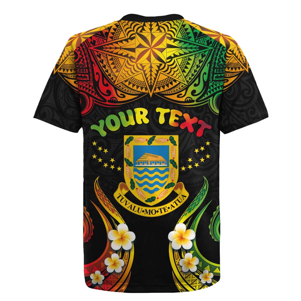 Personalised Tuvalu Independence Day Rugby Jersey Polynesian Tattoo and Plumeria Reggae Color