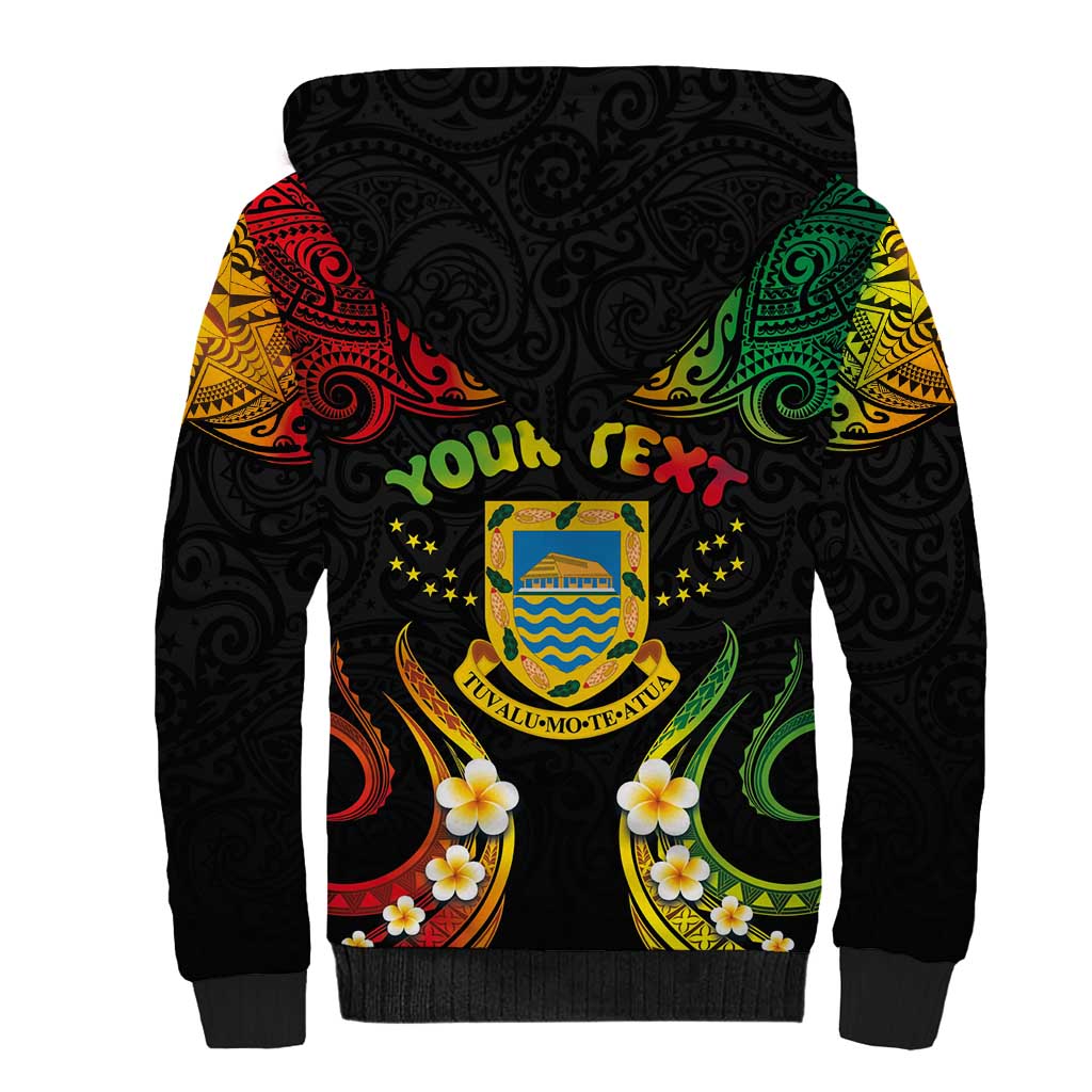 Personalised Tuvalu Independence Day Sherpa Hoodie Polynesian Tattoo and Plumeria Reggae Color