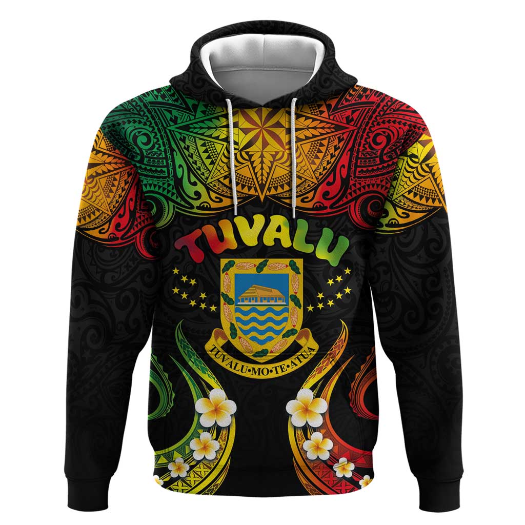 Personalised Tuvalu Independence Day Zip Hoodie Polynesian Tattoo and Plumeria Reggae Color
