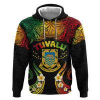 Personalised Tuvalu Independence Day Zip Hoodie Polynesian Tattoo and Plumeria Reggae Color