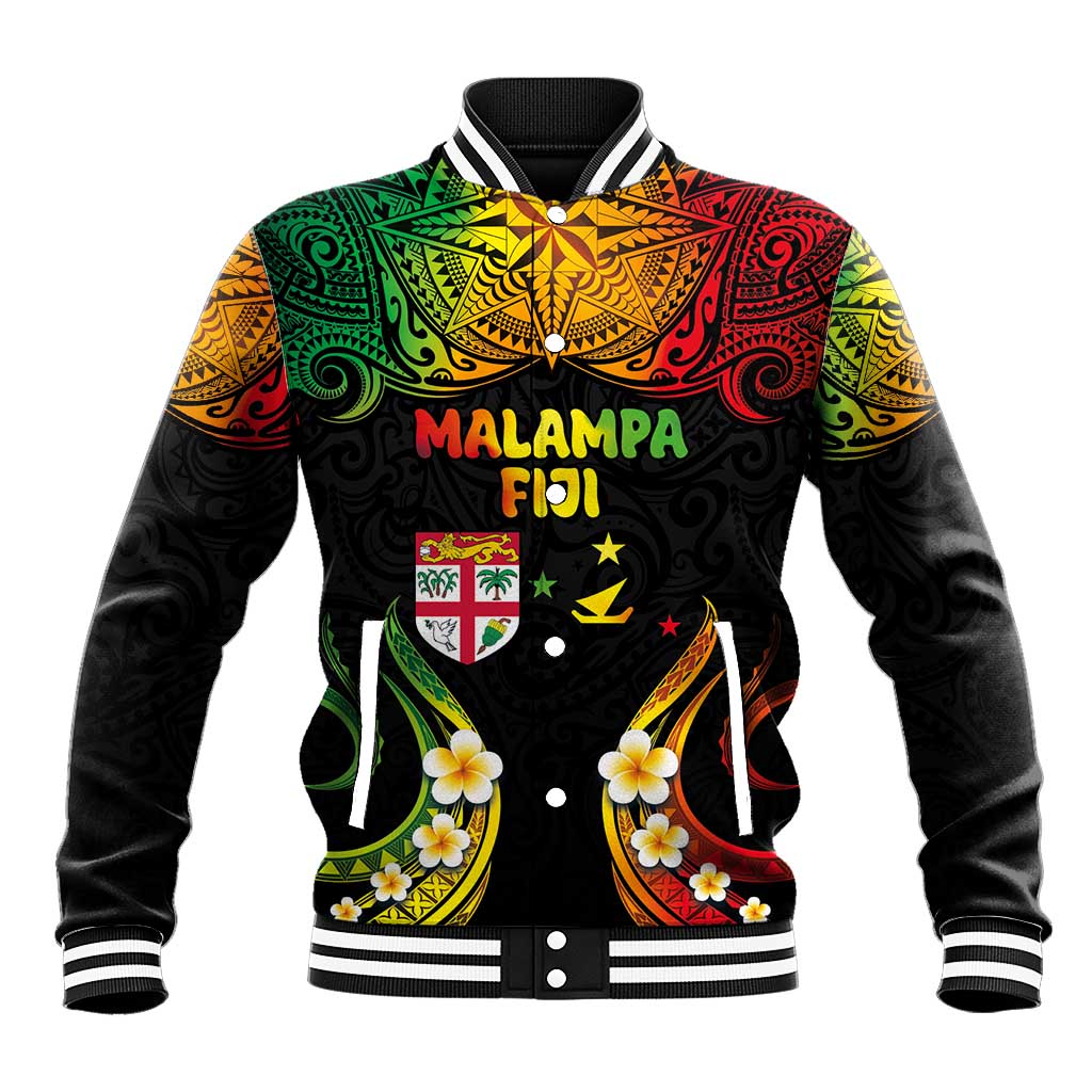 Personalised Malampa Fiji Day Baseball Jacket Polynesian Tattoo and Plumeria Reggae Color LT03 Unisex Reggae - Polynesian Pride