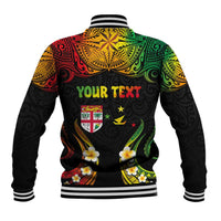 Personalised Malampa Fiji Day Baseball Jacket Polynesian Tattoo and Plumeria Reggae Color LT03 - Polynesian Pride