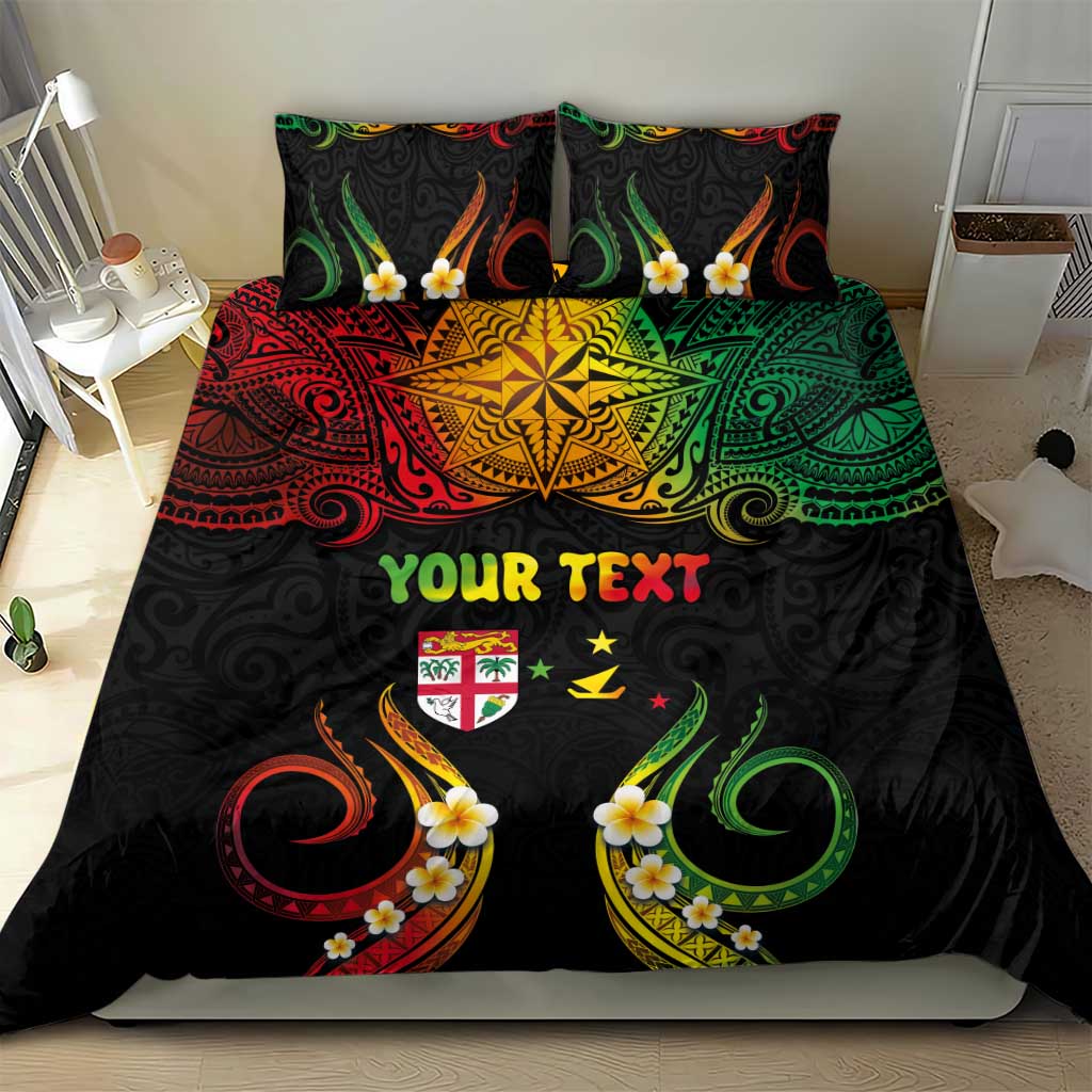 Personalised Malampa Fiji Day Bedding Set Polynesian Tattoo and Plumeria Reggae Color LT03 - Polynesian Pride