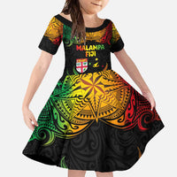 Personalised Malampa Fiji Day Family Matching Long Sleeve Bodycon Dress and Hawaiian Shirt Polynesian Tattoo and Plumeria Reggae Color LT03 Daughter's Dress Reggae - Polynesian Pride