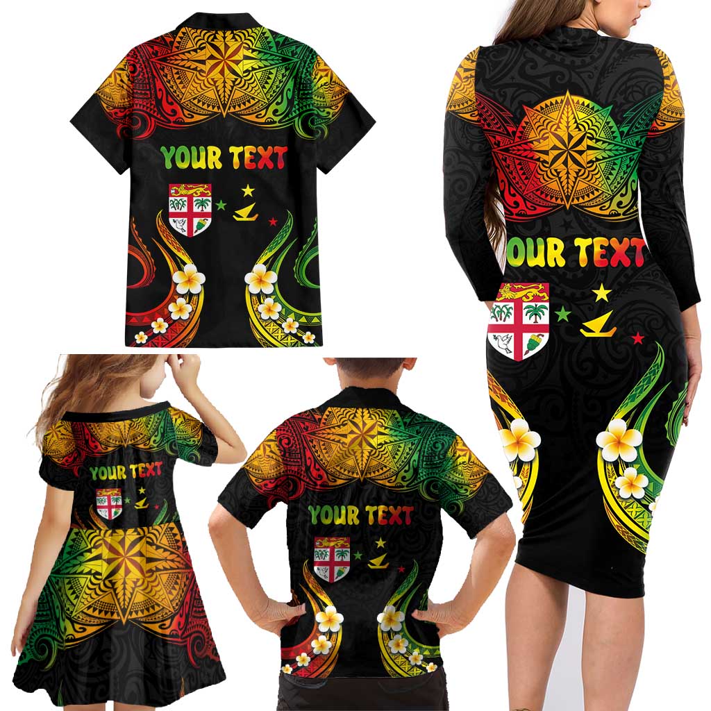 Personalised Malampa Fiji Day Family Matching Long Sleeve Bodycon Dress and Hawaiian Shirt Polynesian Tattoo and Plumeria Reggae Color LT03 - Polynesian Pride