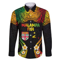Personalised Malampa Fiji Day Family Matching Long Sleeve Bodycon Dress and Hawaiian Shirt Polynesian Tattoo and Plumeria Reggae Color LT03 Dad's Shirt - Long Sleeve Reggae - Polynesian Pride