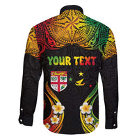 Personalised Malampa Fiji Day Family Matching Long Sleeve Bodycon Dress and Hawaiian Shirt Polynesian Tattoo and Plumeria Reggae Color LT03 - Polynesian Pride