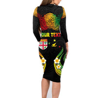 Personalised Malampa Fiji Day Family Matching Long Sleeve Bodycon Dress and Hawaiian Shirt Polynesian Tattoo and Plumeria Reggae Color LT03 - Polynesian Pride