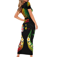 Personalised Malampa Fiji Day Family Matching Short Sleeve Bodycon Dress and Hawaiian Shirt Polynesian Tattoo and Plumeria Reggae Color