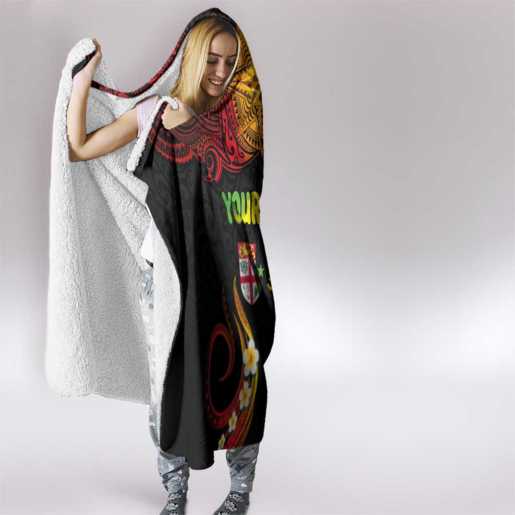 Personalised Malampa Fiji Day Hooded Blanket Polynesian Tattoo and Plumeria Reggae Color