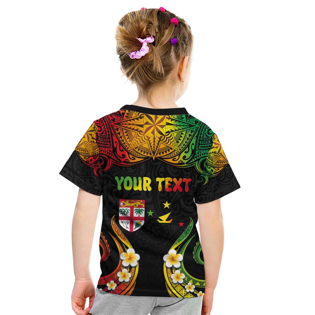 Personalised Malampa Fiji Day Kid T Shirt Polynesian Tattoo and Plumeria Reggae Color