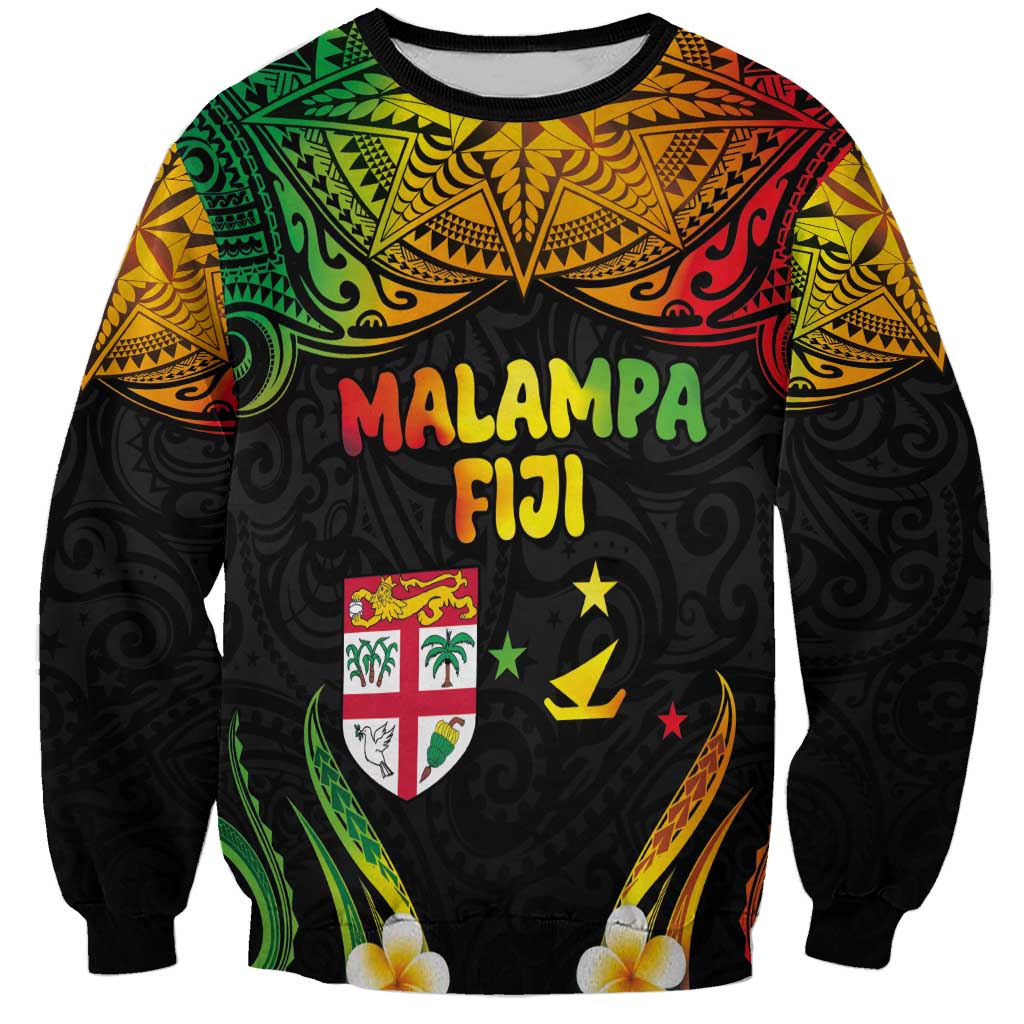 Personalised Malampa Fiji Day Sweatshirt Polynesian Tattoo and Plumeria Reggae Color LT03 Unisex Reggae - Polynesian Pride
