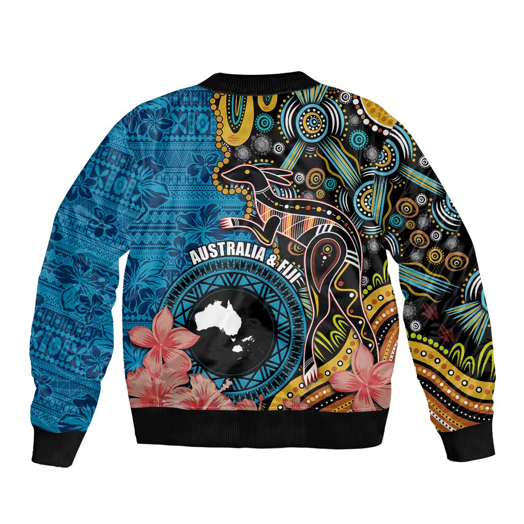 Fiji and Australia Kangaroos Bomber Jacket Indigenous Aboriginal and Fijian Masi Tribal Tattoo
