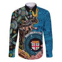 Fiji and Australia Kangaroos Family Matching Long Sleeve Bodycon Dress and Hawaiian Shirt Indigenous Aboriginal and Fijian Masi Tribal Tattoo