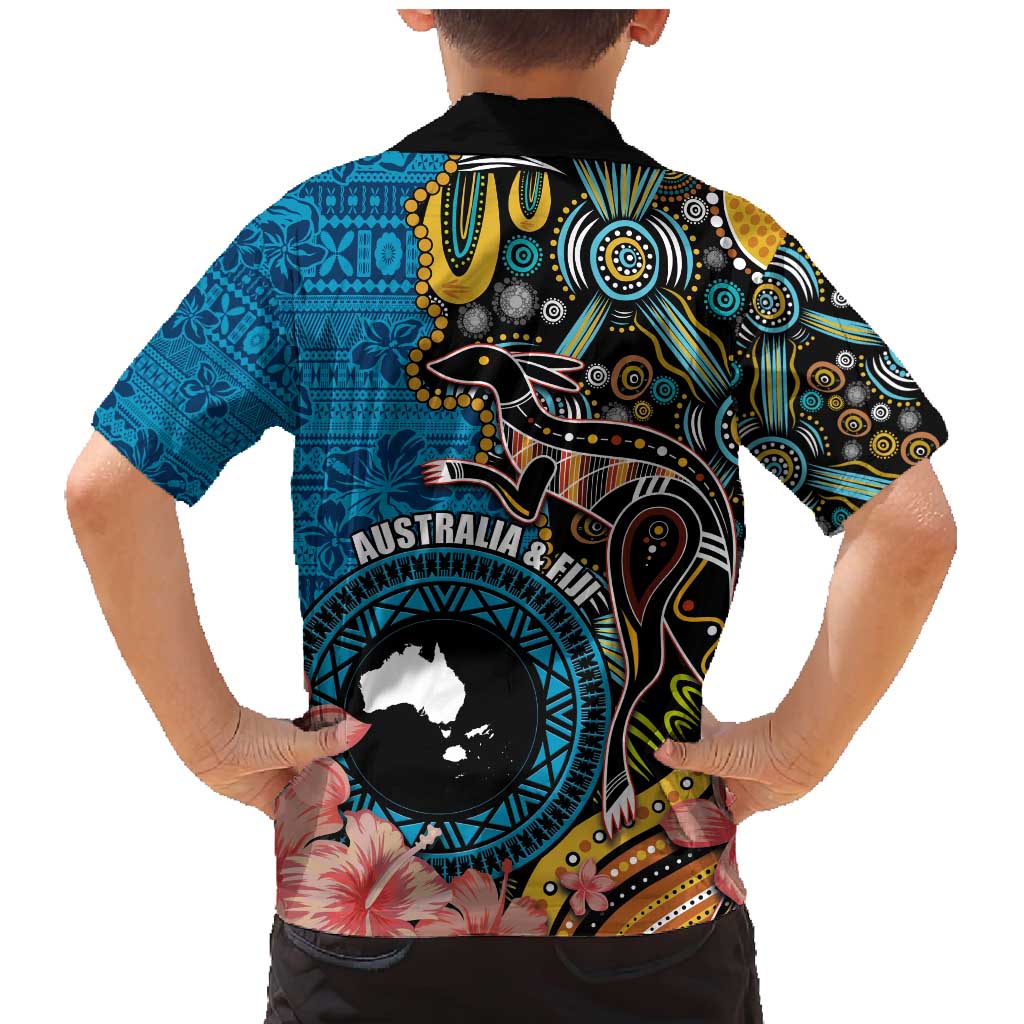 Fiji and Australia Kangaroos Family Matching Mermaid Dress and Hawaiian Shirt Indigenous Aboriginal and Fijian Masi Tribal Tattoo