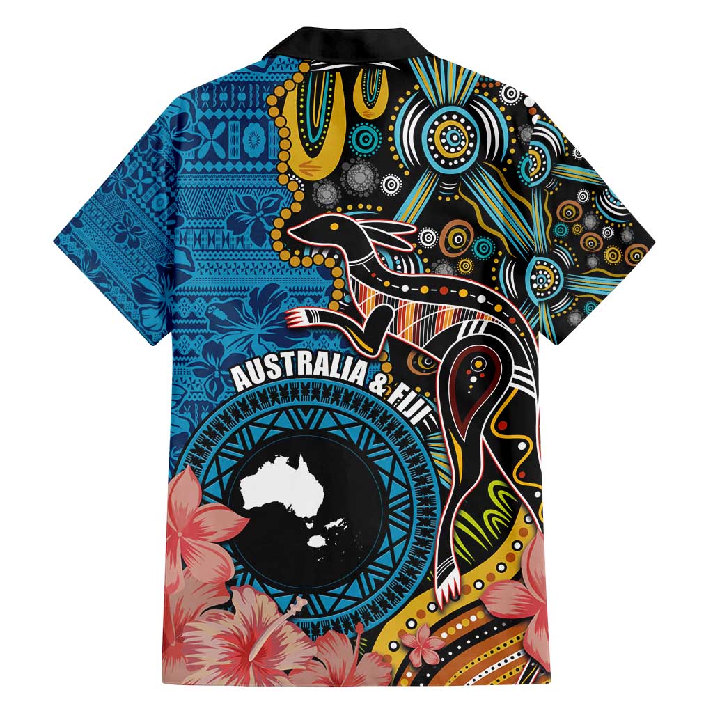 Fiji and Australia Kangaroos Family Matching Off Shoulder Maxi Dress and Hawaiian Shirt Indigenous Aboriginal and Fijian Masi Tribal Tattoo