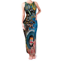Fiji and Australia Kangaroos Family Matching Tank Maxi Dress and Hawaiian Shirt Indigenous Aboriginal and Fijian Masi Tribal Tattoo