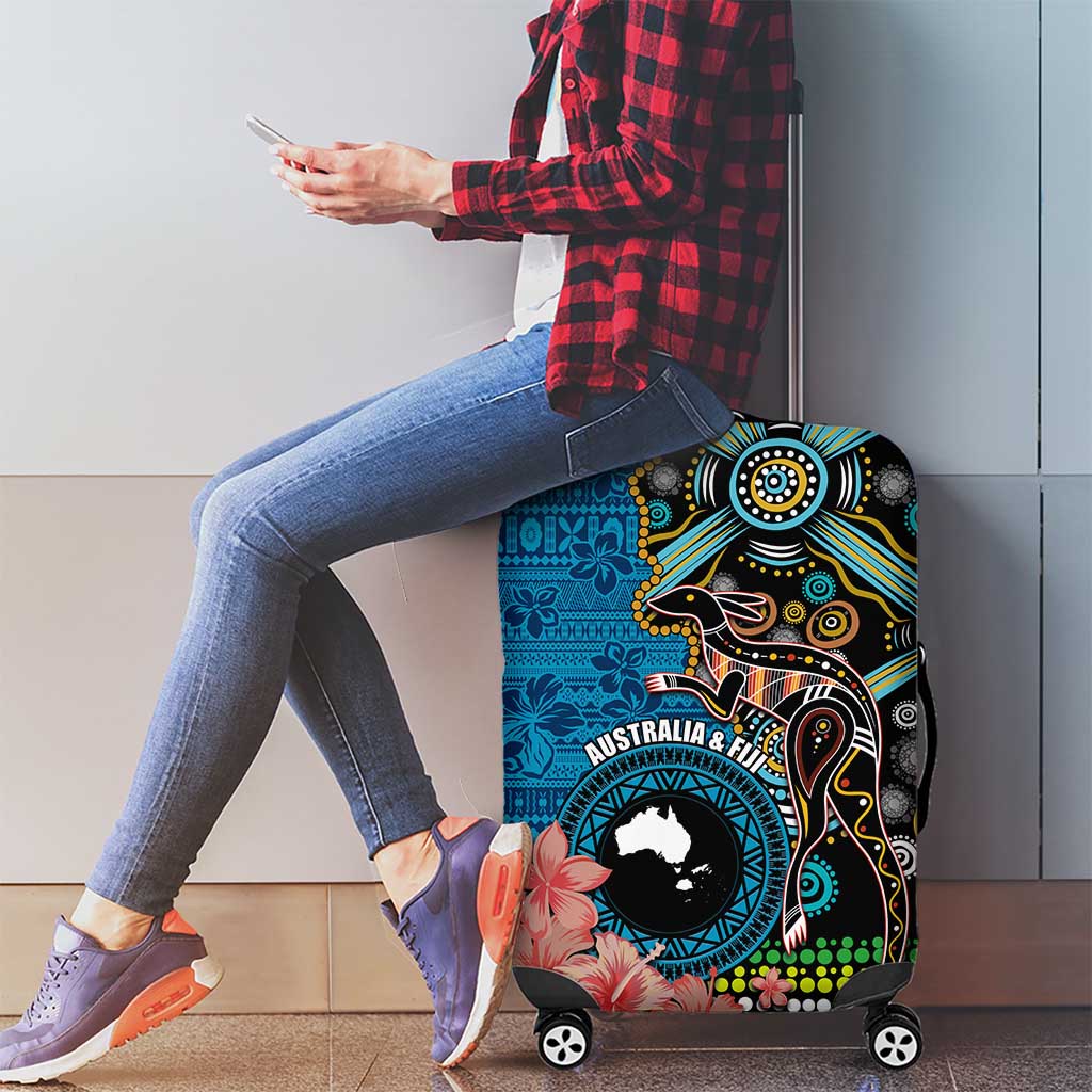 Fiji and Australia Kangaroos Luggage Cover Indigenous Aboriginal and Fijian Masi Tribal Tattoo
