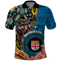 Fiji and Australia Kangaroos Polo Shirt Indigenous Aboriginal and Fijian Masi Tribal Tattoo