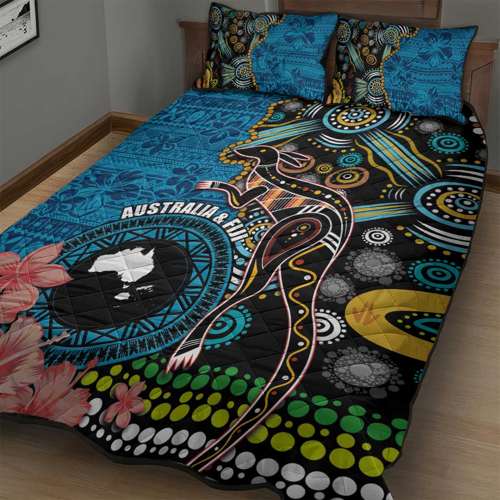 Fiji and Australia Kangaroos Quilt Bed Set Indigenous Aboriginal and Fijian Masi Tribal Tattoo