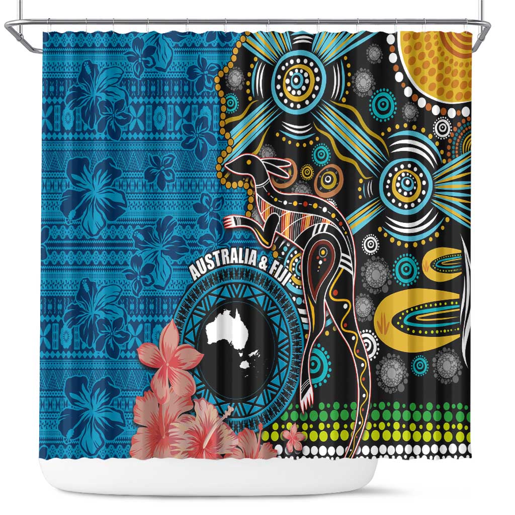 Fiji and Australia Kangaroos Shower Curtain Indigenous Aboriginal and Fijian Masi Tribal Tattoo