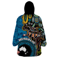 Fiji and Australia Kangaroos Wearable Blanket Hoodie Indigenous Aboriginal and Fijian Masi Tribal Tattoo