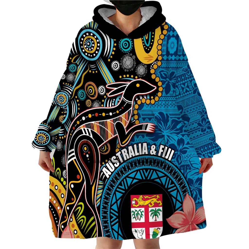 Fiji and Australia Kangaroos Wearable Blanket Hoodie Indigenous Aboriginal and Fijian Masi Tribal Tattoo