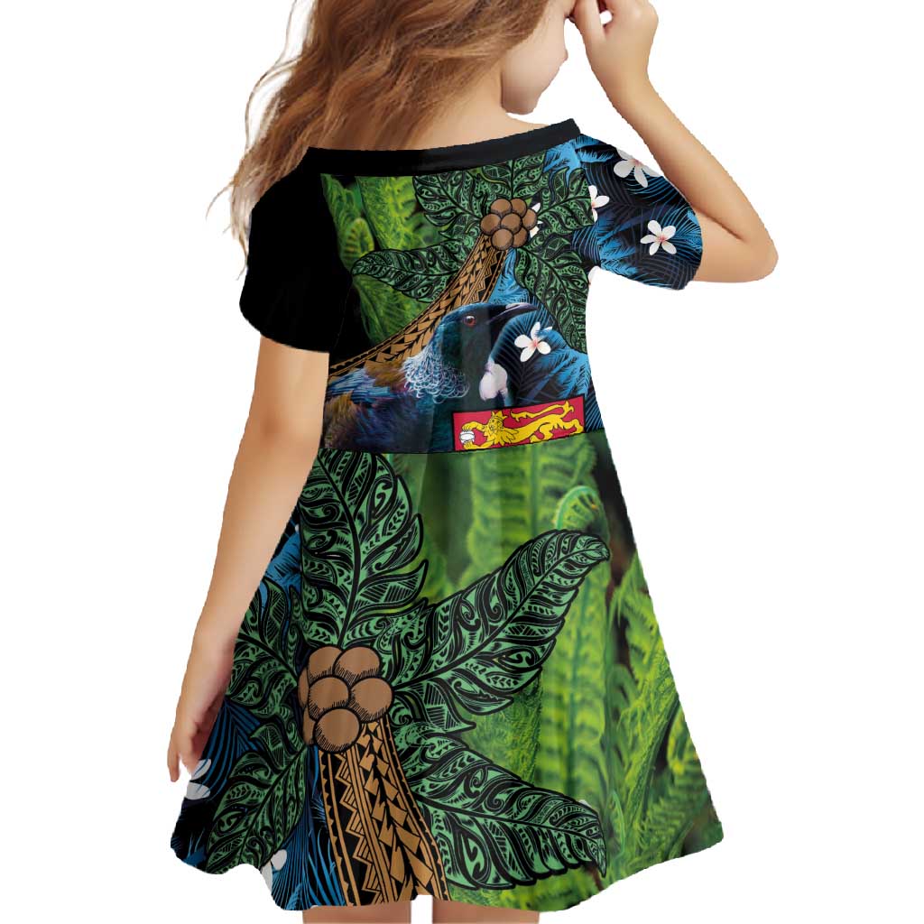 Fiji and New Zealand Tui Bird Family Matching Long Sleeve Bodycon Dress and Hawaiian Shirt Koru Fern Leafs and Palm Tree With Plumeria LT03 - Polynesian Pride