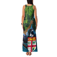Fiji and New Zealand Tui Bird Family Matching Tank Maxi Dress and Hawaiian Shirt Koru Fern Leafs and Palm Tree With Plumeria LT03 - Polynesian Pride