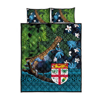 Fiji and New Zealand Tui Bird Quilt Bed Set Koru Fern Leafs and Palm Tree With Plumeria