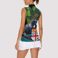 Fiji and New Zealand Tui Bird Women Sleeveless Polo Shirt Koru Fern Leafs and Palm Tree With Plumeria LT03 - Polynesian Pride