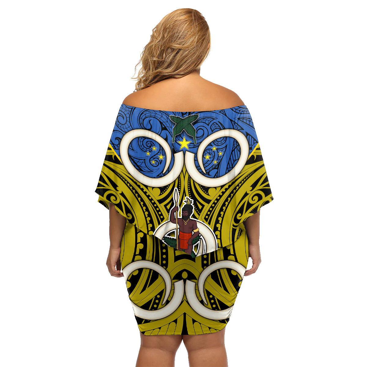 Vanuatu Tafea Province Family Matching Off Shoulder Short Dress and Hawaiian Shirt Pig Tusk Mix Maori Pattern and Namele Leaf LT03 - Polynesian Pride