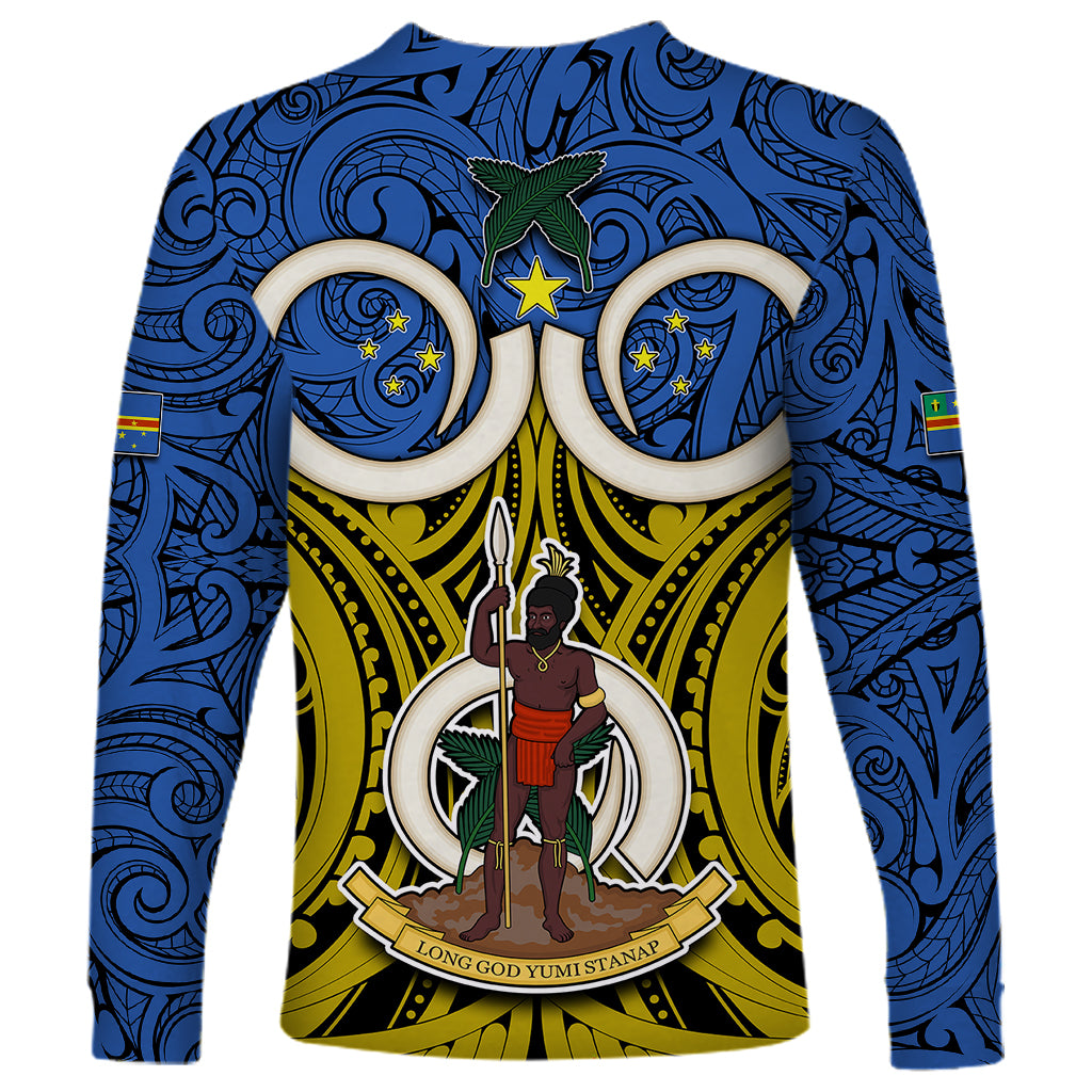 Vanuatu Tafea Province Long Sleeve Shirt Pig Tusk Mix Maori Pattern and Namele Leaf LT03 - Polynesian Pride