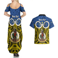 Personalised Vanuatu Tafea Province Couples Matching Summer Maxi Dress and Hawaiian Shirt Pig Tusk Mix Maori Pattern and Namele Leaf LT03 - Polynesian Pride