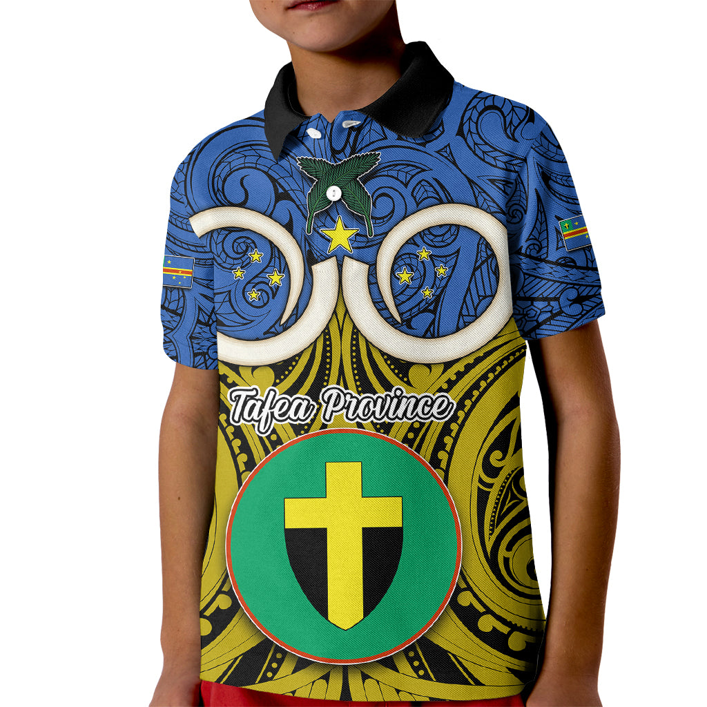 Personalised Vanuatu Tafea Province Kid Polo Shirt Pig Tusk Mix Maori Pattern and Namele Leaf LT03 Kid Blue - Polynesian Pride