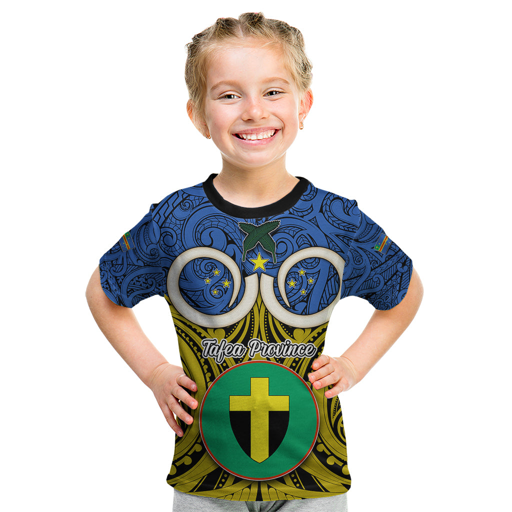 Personalised Vanuatu Tafea Province Kid T Shirt Pig Tusk Mix Maori Pattern and Namele Leaf LT03 Blue - Polynesian Pride