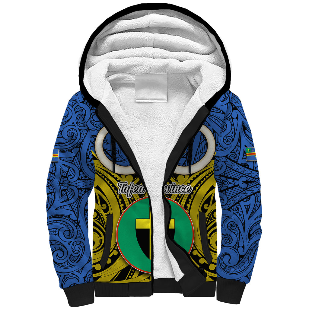 Personalised Vanuatu Tafea Province Sherpa Hoodie Pig Tusk Mix Maori Pattern and Namele Leaf LT03 Unisex Blue - Polynesian Pride