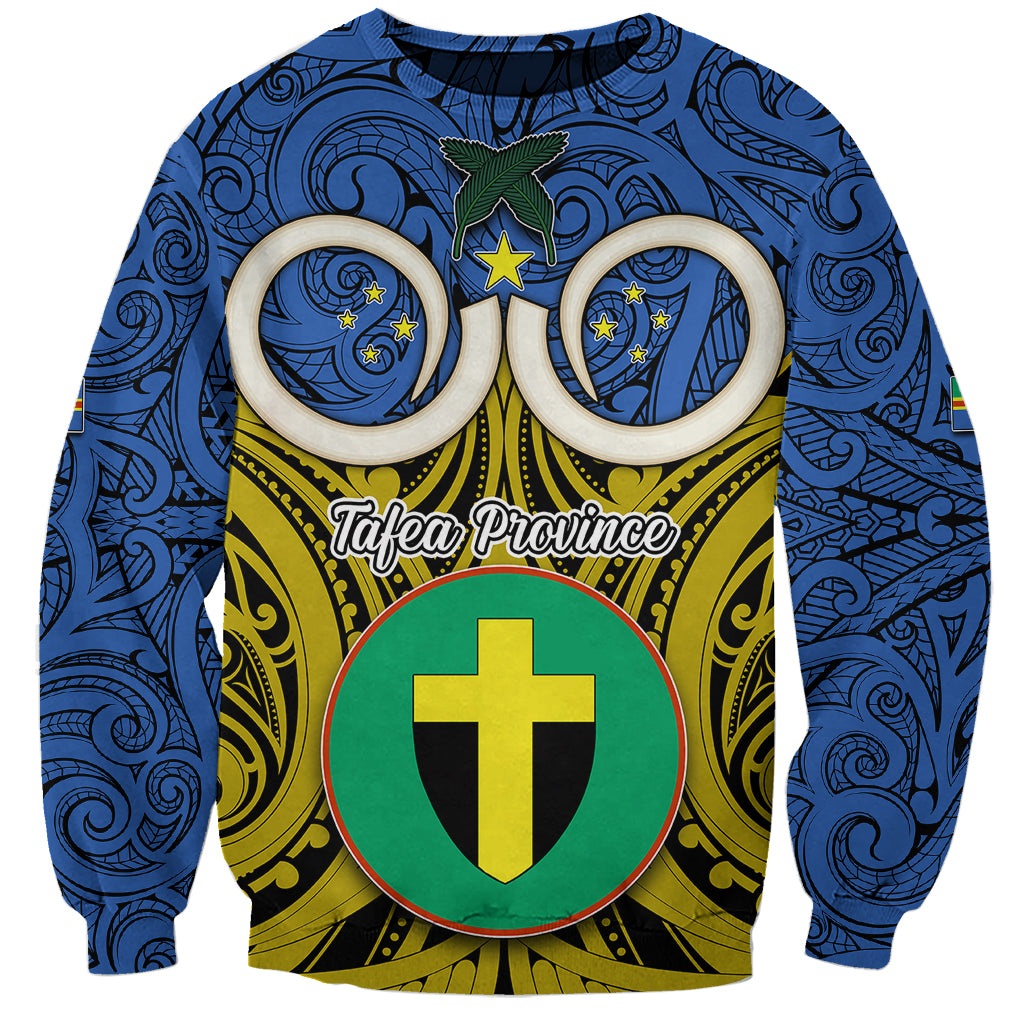 Personalised Vanuatu Tafea Province Sweatshirt Pig Tusk Mix Maori Pattern and Namele Leaf LT03 Unisex Blue - Polynesian Pride