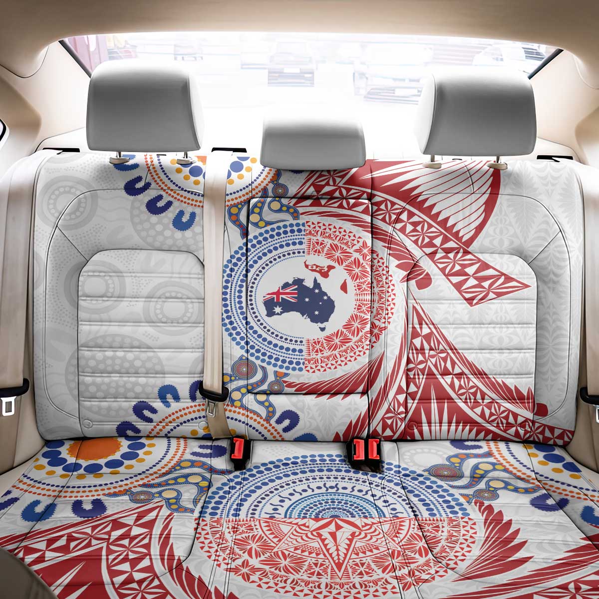 Tongan and Australian Culture Together Back Car Seat Cover Ngatu Art Tribal Aboriginal Tattoo Pattern - Polynesian Pride