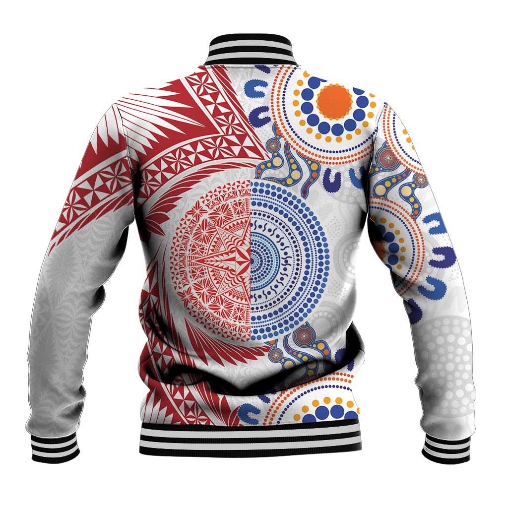 Tongan and Australian Culture Together Baseball Jacket Ngatu Art Tribal Aboriginal Tattoo Pattern - Polynesian Pride
