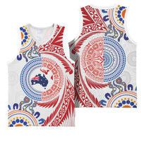 Tongan and Australian Culture Together Basketball Jersey Ngatu Art Tribal Aboriginal Tattoo Pattern - Polynesian Pride