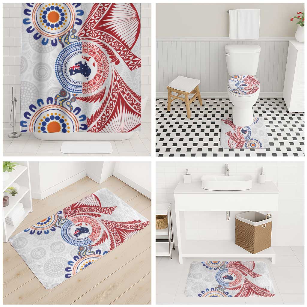 Tongan and Australian Culture Together Bathroom Set Ngatu Art Tribal Aboriginal Tattoo Pattern - Polynesian Pride