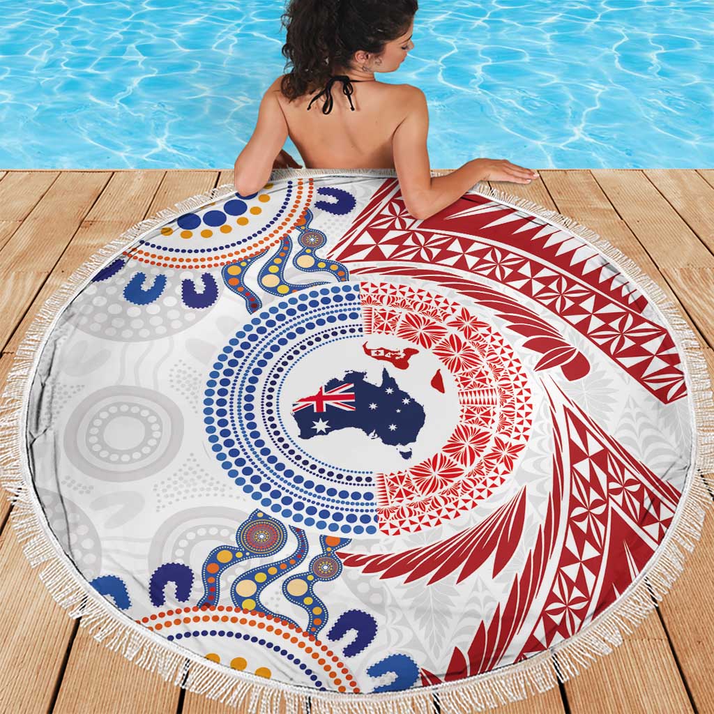 Tongan and Australian Culture Together Beach Blanket Ngatu Art Tribal Aboriginal Tattoo Pattern - Polynesian Pride