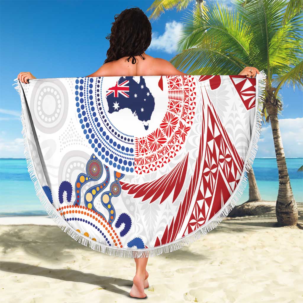 Tongan and Australian Culture Together Beach Blanket Ngatu Art Tribal Aboriginal Tattoo Pattern - Polynesian Pride