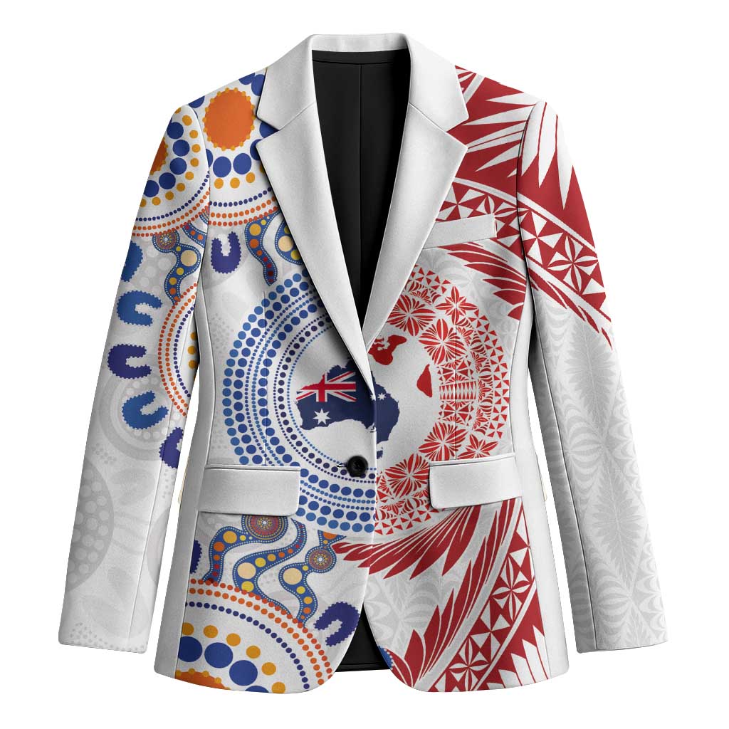 Tongan and Australian Culture Together Blazer Ngatu Art Tribal Aboriginal Tattoo Pattern - Polynesian Pride