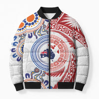 Tongan and Australian Culture Together Bomber Puffer Jacket Ngatu Art Tribal Aboriginal Tattoo Pattern - Polynesian Pride