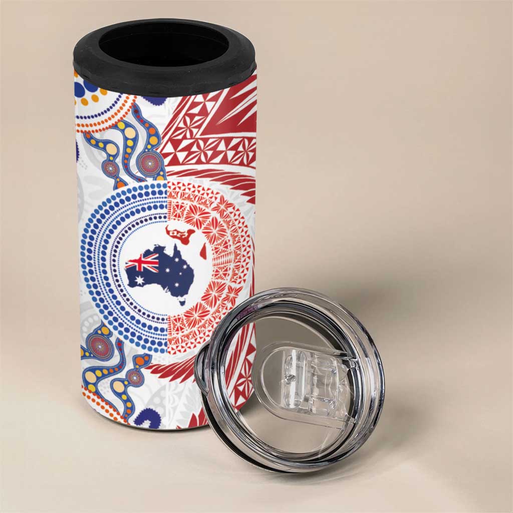 Tongan and Australian Culture Together 4 in 1 Can Cooler Tumbler Ngatu Art Tribal Aboriginal Tattoo Pattern - Polynesian Pride
