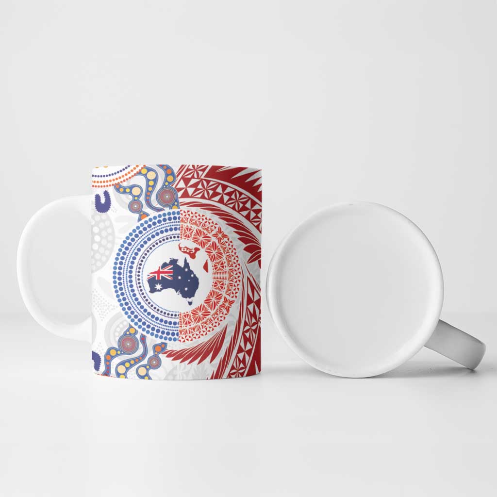 Tongan and Australian Culture Together Ceramic Mug Ngatu Art Tribal Aboriginal Tattoo Pattern - Polynesian Pride