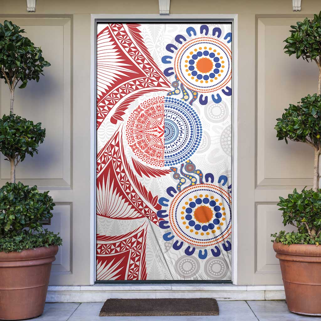 Tongan and Australian Culture Together Door Cover Ngatu Art Tribal Aboriginal Tattoo Pattern - Polynesian Pride